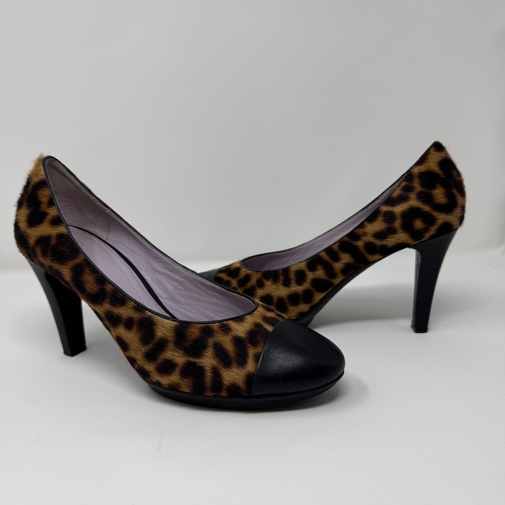 Johnston Murphy Pump Women 10 Leopard Calf Hair Cap Toe Heel mob wife Indy wifey